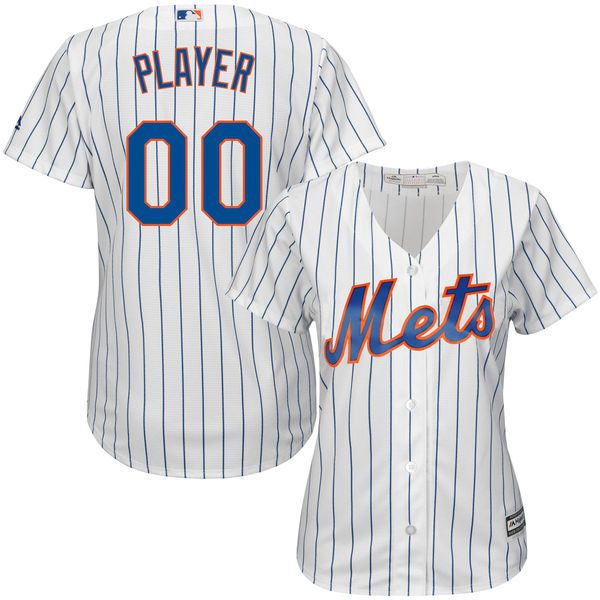 Women New York Mets Majestic White Royal Home Cool Base Custom MLB Jersey